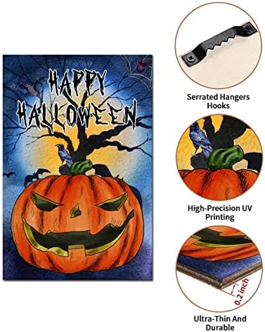 Scary Pumpkin Crow Wood Door Sign 12x8in 1