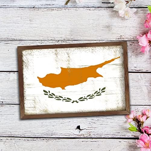 Christmas Farmhouse Decor Cyprus Flag Framed Wood Sign Wall Art