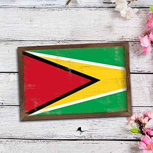 Guyana Flag Farmhouse Wood Sign 8x12 Wall Decor