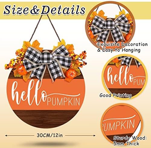 Whaline Fall Thanksgiving Welcome Wooden Sign with Bow and Berries