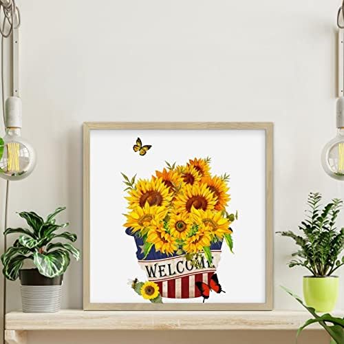 Welcome Sunflower American Memorial Day Wall Decor Sign 12x12in