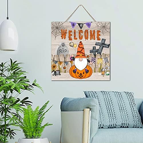 Autravelco Halloween Spooky Boo Wall Sign 12x12 Inch Wood Plaque with Sayings