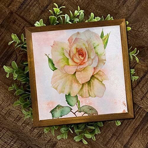 Retro Orange Hibiscus Flower Framed Wooden Sign