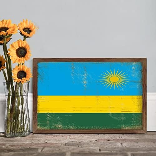 Christmas Farmhouse Decor Rwanda Flag Framed Wood Sign Wall Art