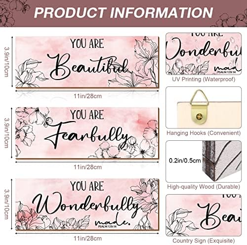 Yookeer 3 Pcs Pink Floral Wall Decor Set