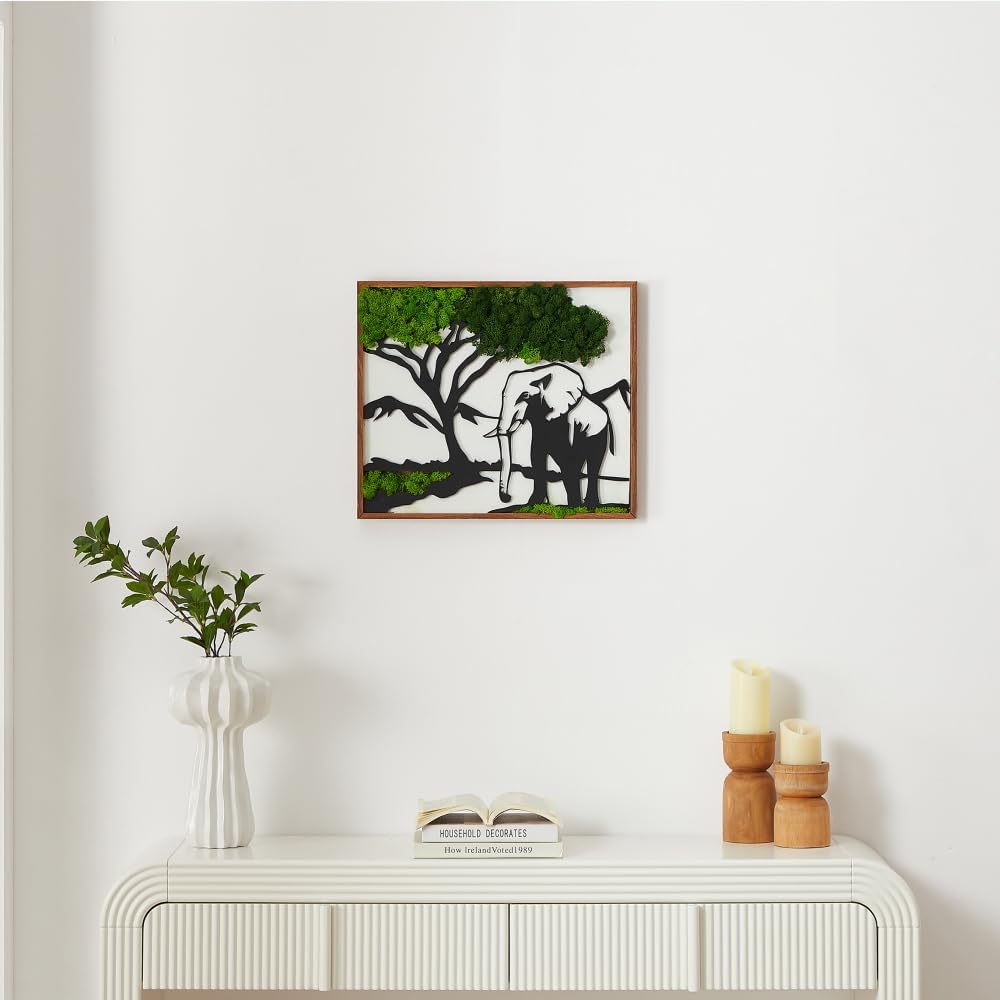 ETICIAN Metal Art Elephant Wall Decor with Moss