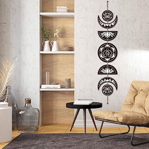 7pcs Moon Phase Wall Hanging Set Boho Decor Wooden Art