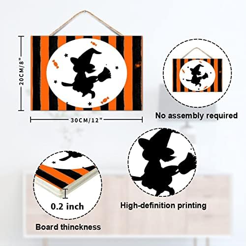 TEANFUN Halloween Wooden Sign Witch Hat Decor