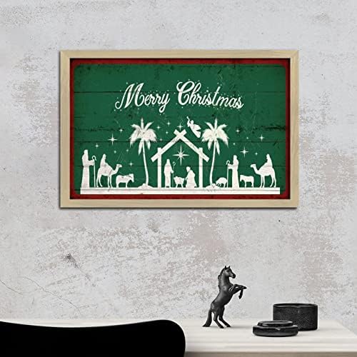 Merry Christmas Wall Art Framed Wooden Sign Retro Decor