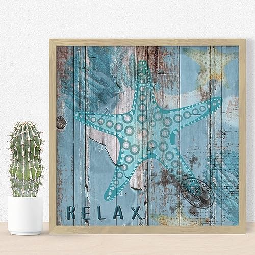 Hanging Framed Wood Sign with Starfish Design