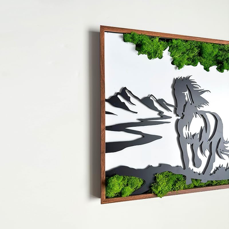ETICIAN Metal Art Moss Wall Pediment with Horse Sculpture