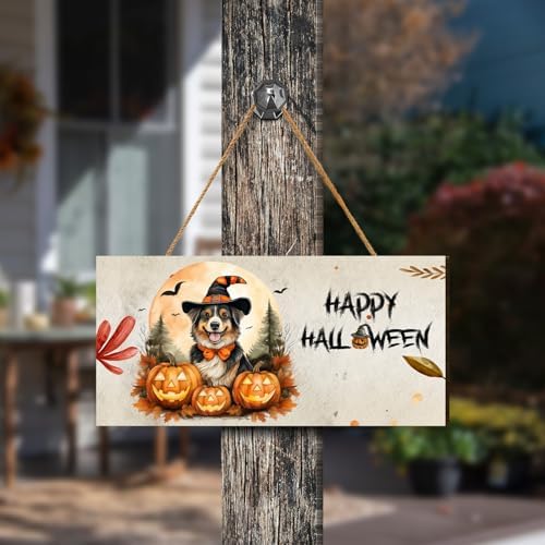 Happy Halloween Miniature American Shepherd Wood Sign Decoration