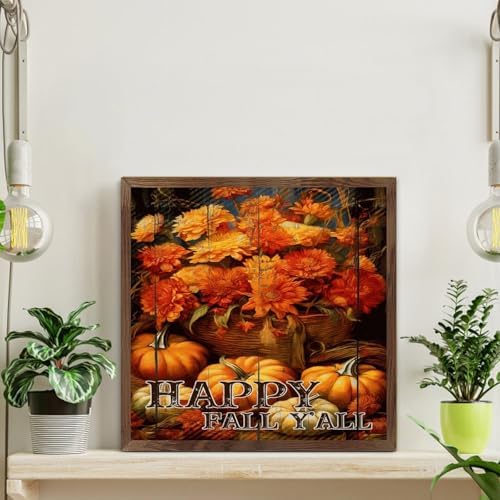 Happy Fall Yall Framed Wall Art Sign 12x12in