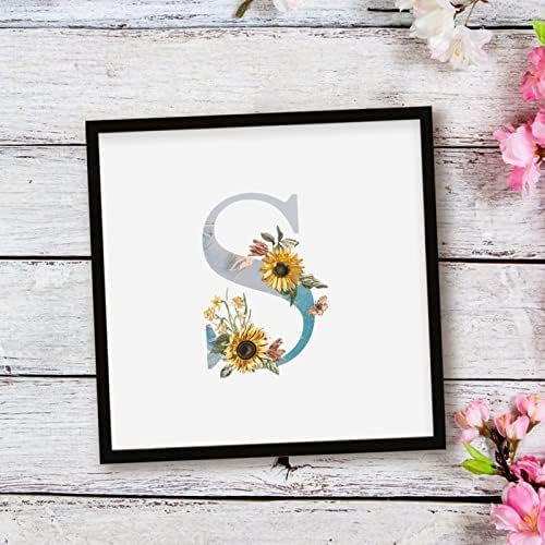 Sunflower Marble Initial Letter S Wood Sign Wall Art