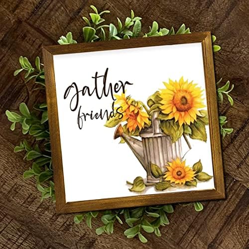 12x12 Inch Rustic Wood Framed Sign with Sunflower Design