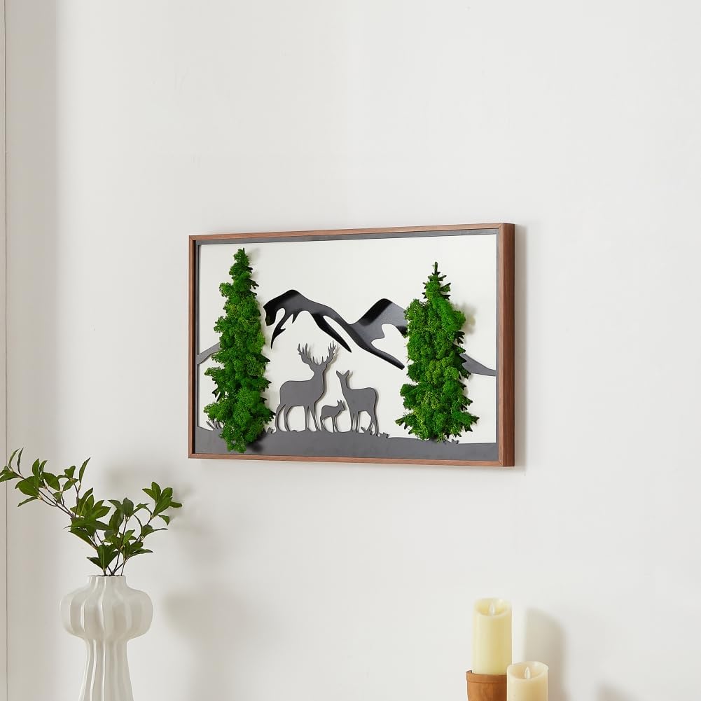 ETICIAN Deer Wall Pediment Metal Art Moss Decor