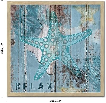 Hanging Framed Wood Sign with Starfish Design