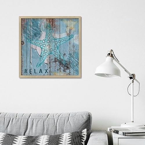 Hanging Framed Wood Sign with Starfish Design