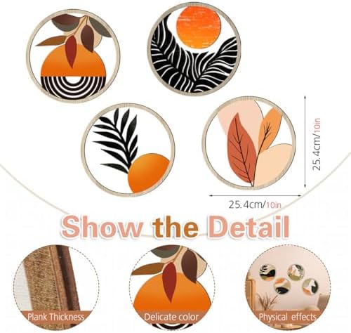 Boho Wall Art Decor 4PCS Round Wooden Sculptures Orange