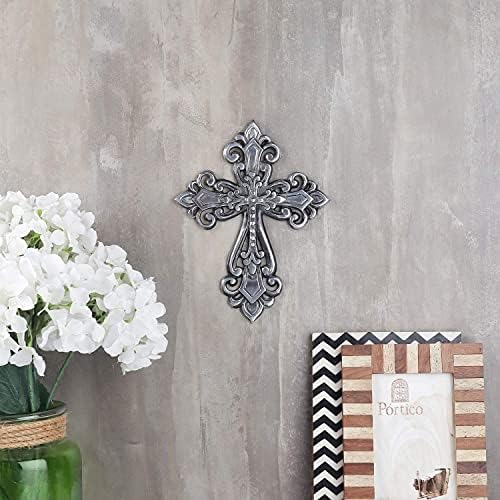 Ardour Antique Silver and Black Wall Cross Home Decor