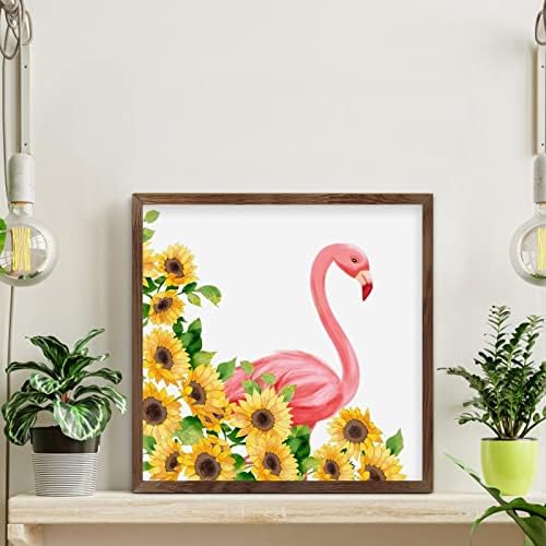 Hello Summer Flamingo Sunflower Wall Decor Sign