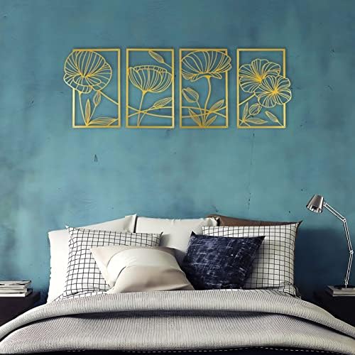 ESTART 4 Piece Gold Metal Lotus Wall Decor