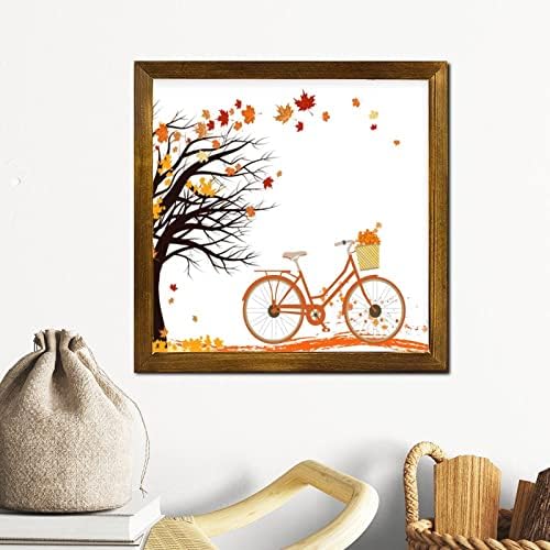 Fall Maple Leaves Wooden Framed Wall Sign 12x12 Inch