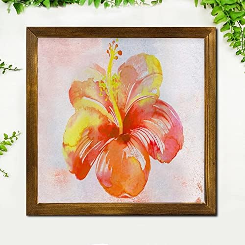 Retro Orange Hibiscus Flower Wood Wall Sign 1