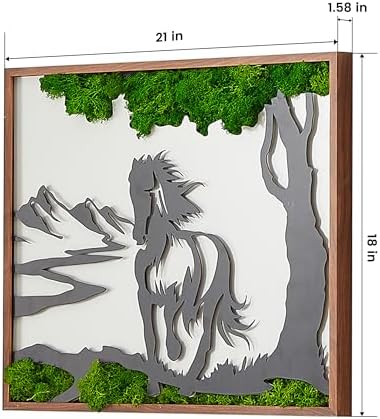 ETICIAN Metal Art Moss Wall Pediment with Horse Sculpture
