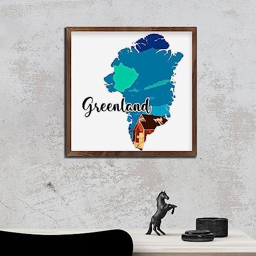 Wood Framed Sign Greenland Wall Art Decorative 12x12in