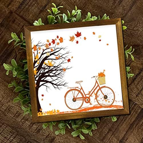 Fall Maple Leaves Wooden Framed Wall Sign 12x12 Inch