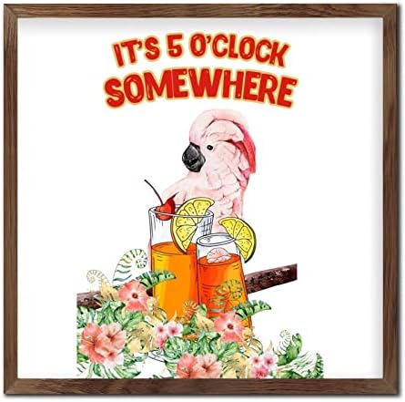 Rustic Wooden Wall Decor Sign Its 5 OClock Somewhere Parrot