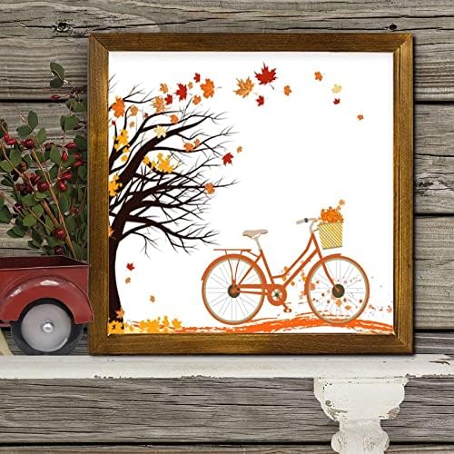 Fall Maple Leaves Wooden Framed Wall Sign 12x12 Inch