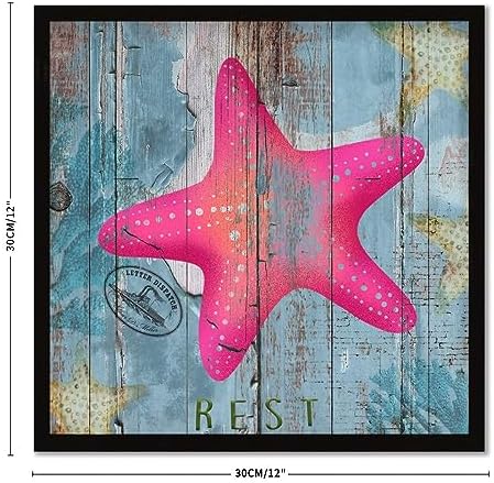 Hanging Wood Framed Wall Decor Sign Starfish Nautical Theme