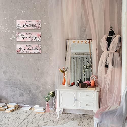 Yookeer 3 Pcs Pink Floral Wall Decor Set
