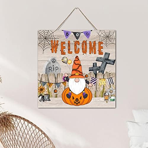 Autravelco Halloween Spooky Boo Wall Sign 12x12 Inch Wood Plaque with Sayings