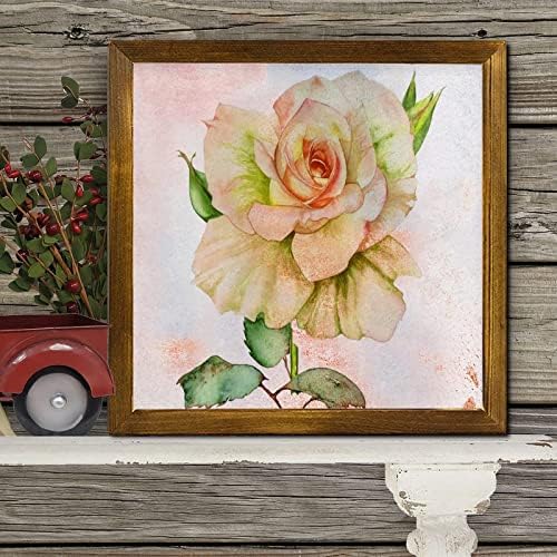 Retro Orange Hibiscus Flower Framed Wooden Sign