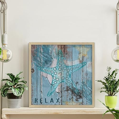 Hanging Framed Wood Sign with Starfish Design