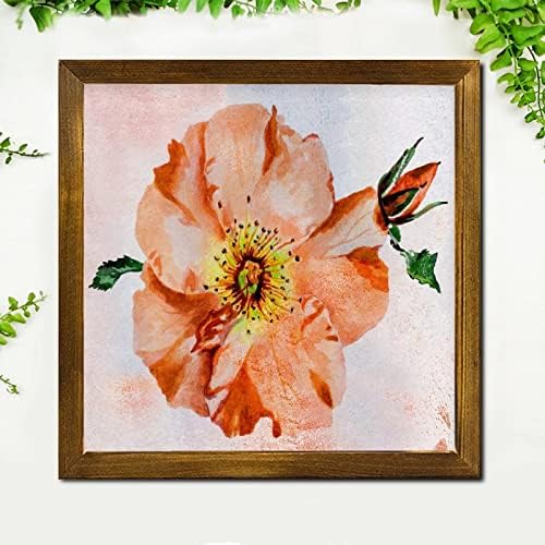 Retro Orange Hibiscus Flower Wood Wall Sign