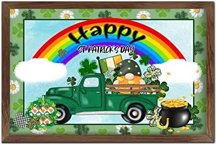 Rustic Wood Framed St Patricks Day Sign with Green Shamrock Gnomes