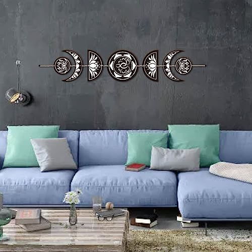 7pcs Moon Phase Wall Hanging Set Boho Decor Wooden Art