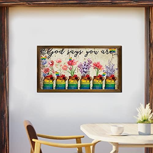 LGBTQ Pride Framed Wood Sign God Says You Are 12x22 In