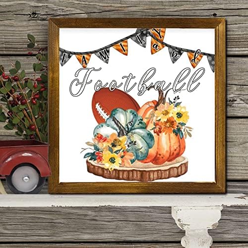 Family and Football Framed Wooden Sign 12x12 Inch