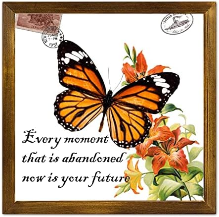 Orange Butterfly Framed Wood Wall Sign 12x12in