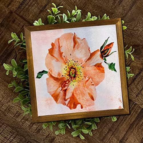 Retro Orange Hibiscus Flower Wood Wall Sign