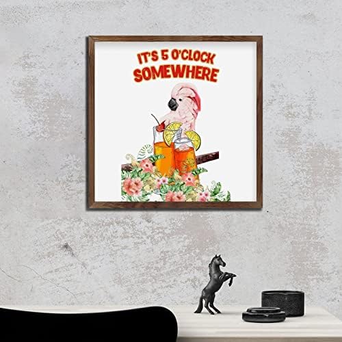 Rustic Wooden Wall Decor Sign Its 5 OClock Somewhere Parrot