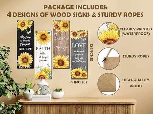 Zmyollo 4 Piece Sunflower Wooden Wall Sign With Rope