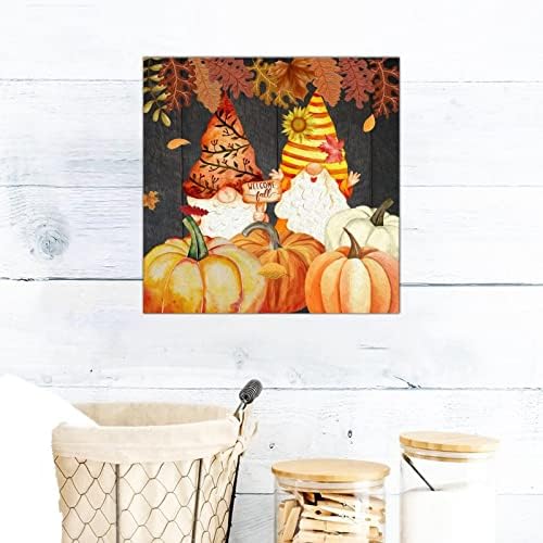 Welcome Fall Gnome Wooden Wall Sign 14x14in