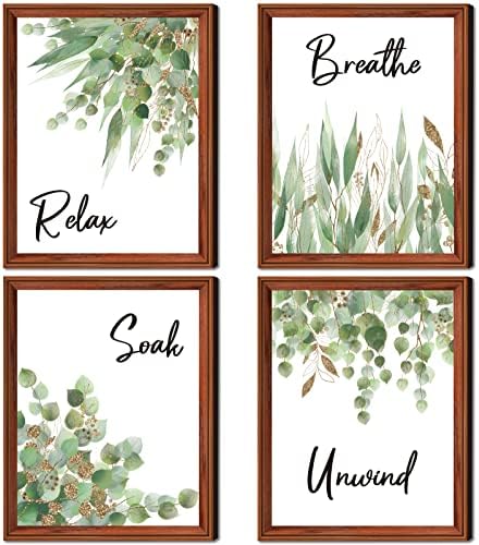 4 Piece Bathroom Wall Decor Boho Leaf Print Wooden Signs