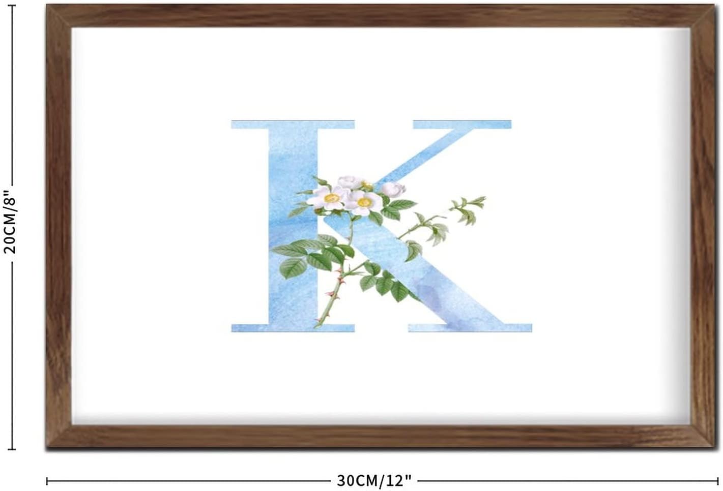 Blue Monogram Initial K Wood Framed Wall Sign
